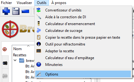 Menu d'options